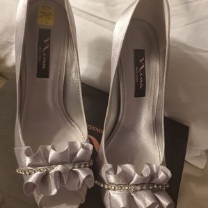 Nina Silver Peep-Toe Pump